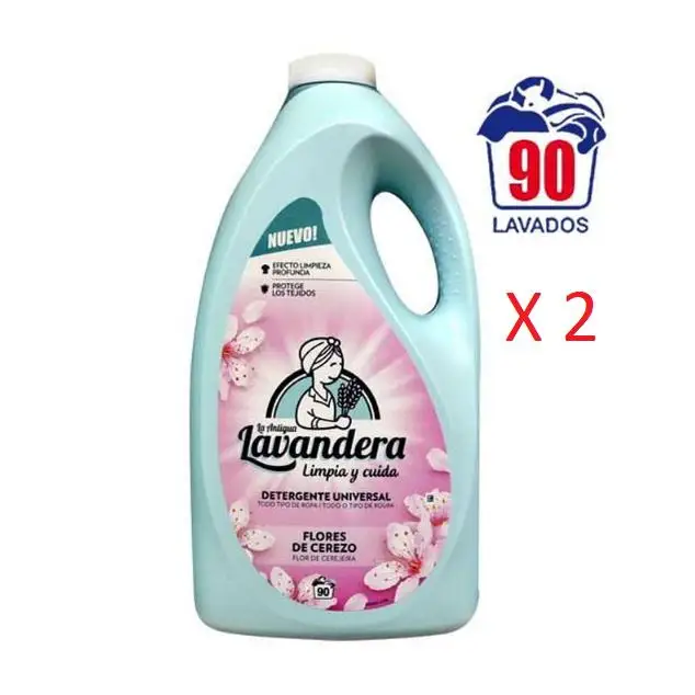 DETERGENTE LAVANDERA FLORAL 90 DOSIS - Limpieza Profunda y Perfume Duradero Pack 2 botellas - 180 dosis