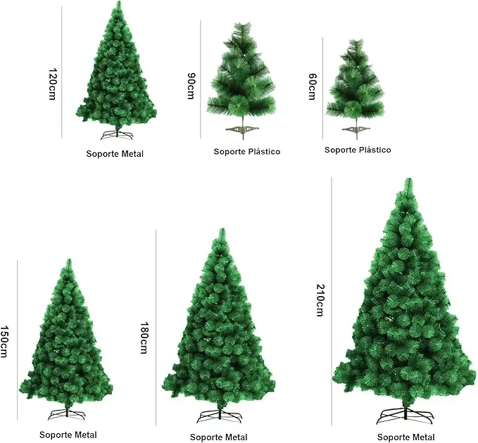 Green or white Artificial Christmas tree, heights of 60 cm, 90 cm, 120 cm, 150 cm, 180 cm, 210 cm and 240 cm, folding and removable branches, folding metal support, easy assembly and fire resistant, Ideal for Christmas decoration