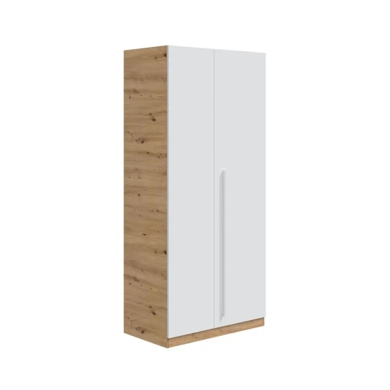 MOBELCENTER - Armario Juvenil 2 Puertas Abatibles Noa - Color Roble Nodi y Blanco Artik - Ancho: 90 cm x Fondo: 52 cm x Alto: 200 cm (1326)