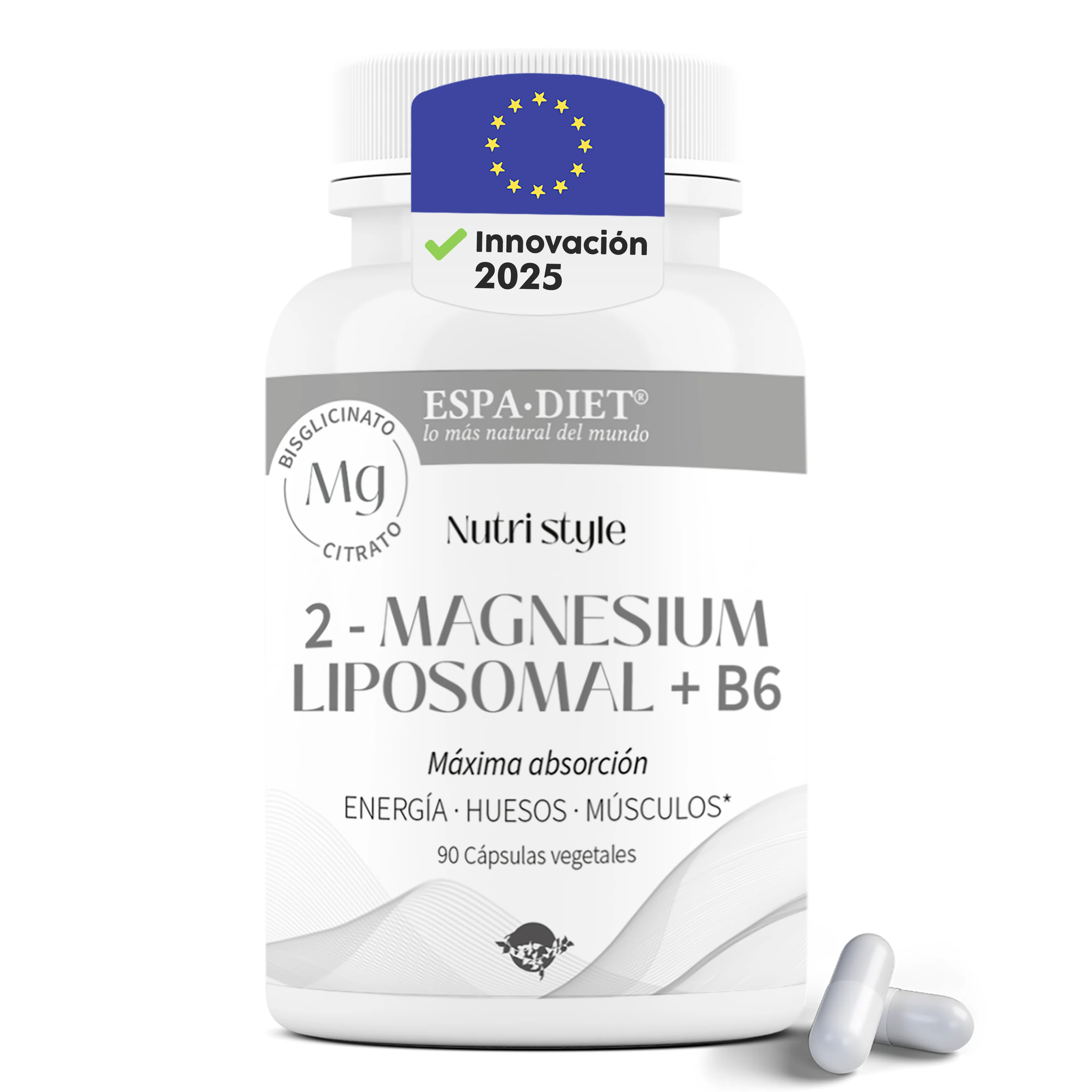 Espadiet - Citrato de Magnesio y Bisglicinato de Magnesio cápsulas con vitamina B6 - MAYOR ABSORCIÓN - Magnesio Liposomado más Asimilable - Energía, Huesos, Músculos, Sistema Nervioso - 90 cápsulas