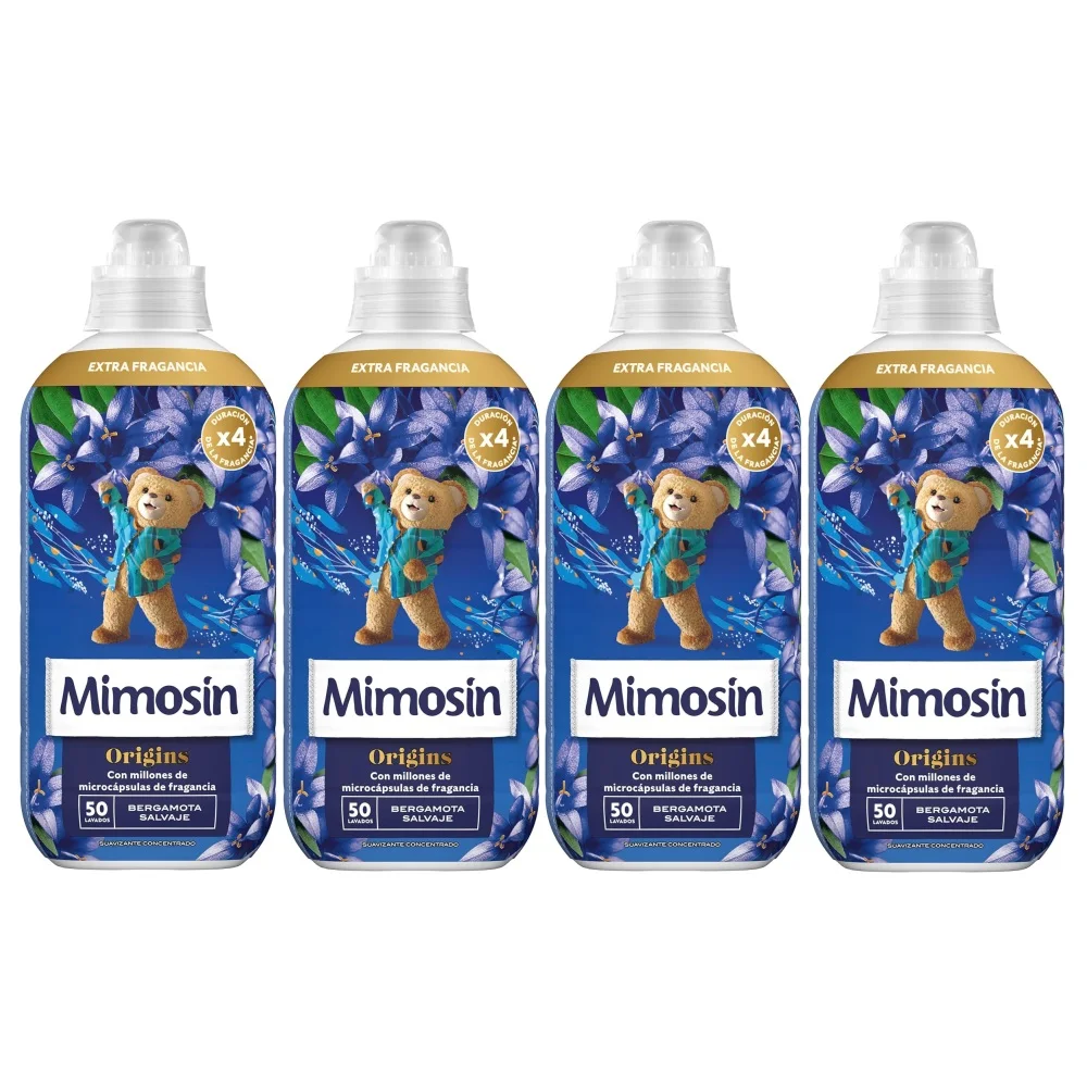 MIMOSIN Origins Suavizante Concentrado Bergamota Salvaje, Pack 4 x 50 Total 200 Lavados, Duración del Frescor x4, Fragancia cítrica y floral de lima, violeta y ámbar, Protege las Fibras de tu Ropa y preserva el brillo del color