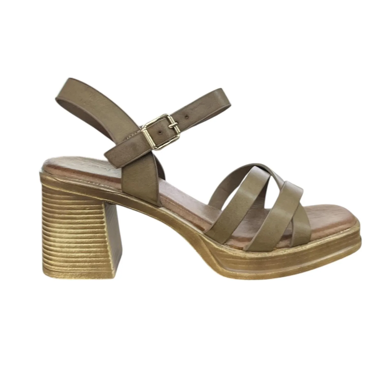 Sandalia De Tacon Tiras De Nap Taupe