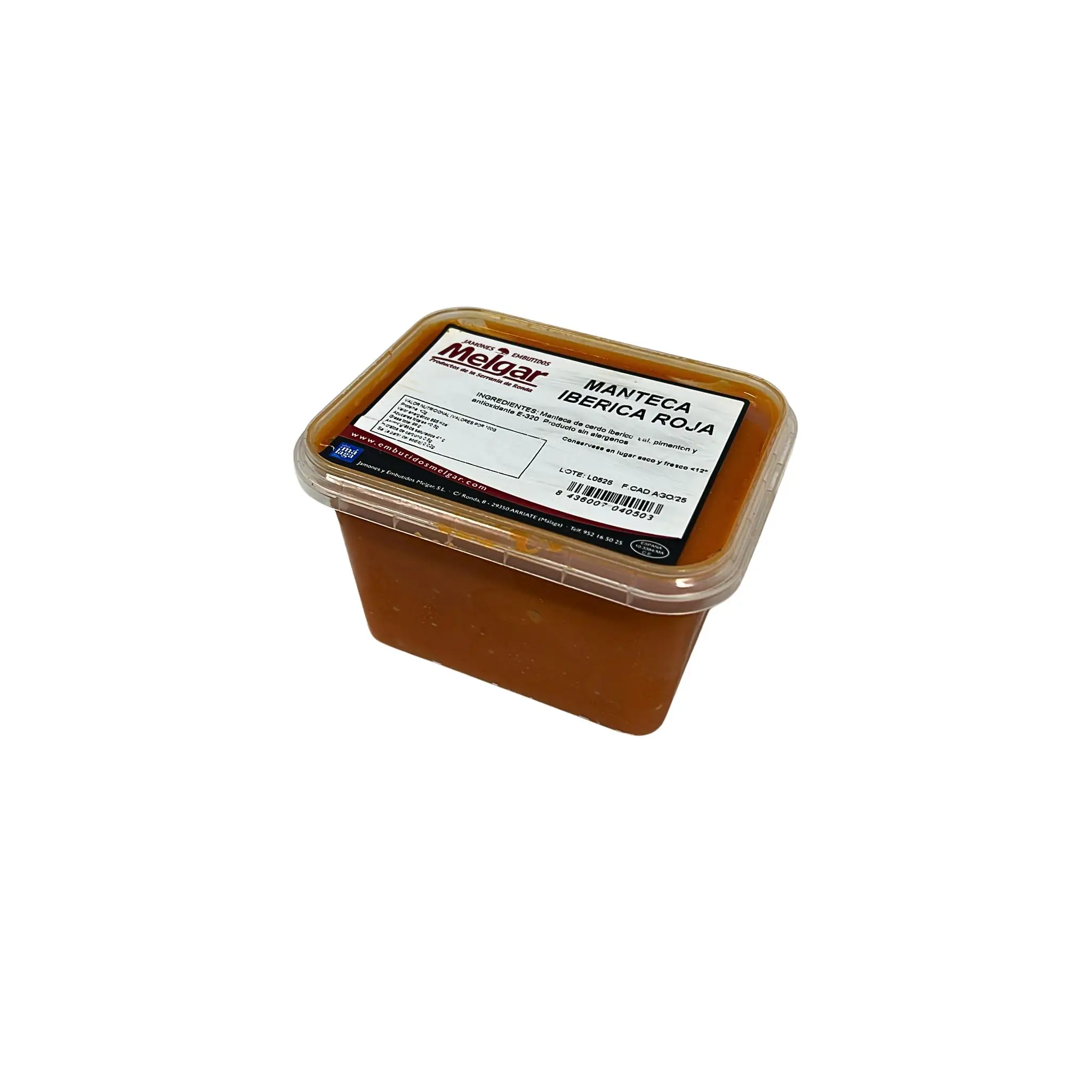 Manteca Colorá Ibérica Roja, Manteca de Cerdo con Pimentón, Cocinar y Tostadas, Sabor Casero Melgar, Tarrina 500g