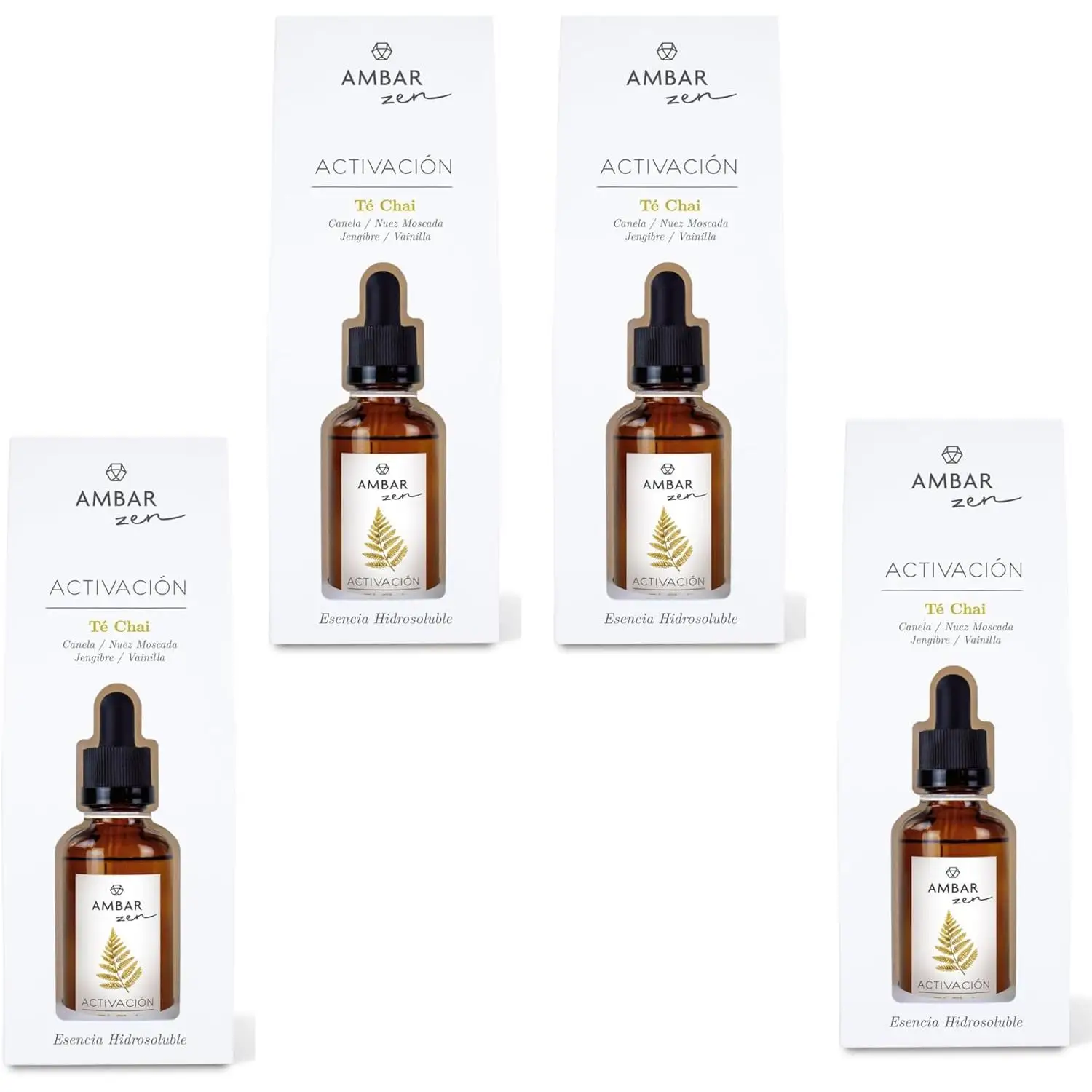 Esencia Hidrosoluble te chai- Aromaterapia para Difusores y Humidificadores, Aroma de canela, Fragancia Relajante y Duradera, Ideal para el Hogar u Oficina - 50 ml pack de 4