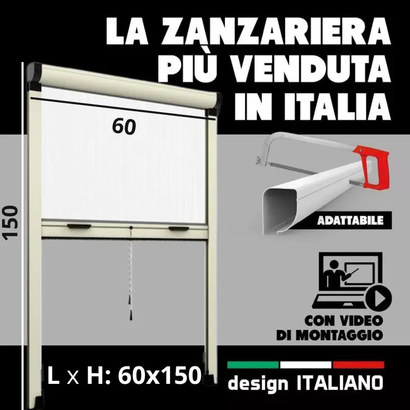 60 x 150 Rodillo Vertical Mosquitera DIY AVORIO Kit de reducción personalizado, para ventana