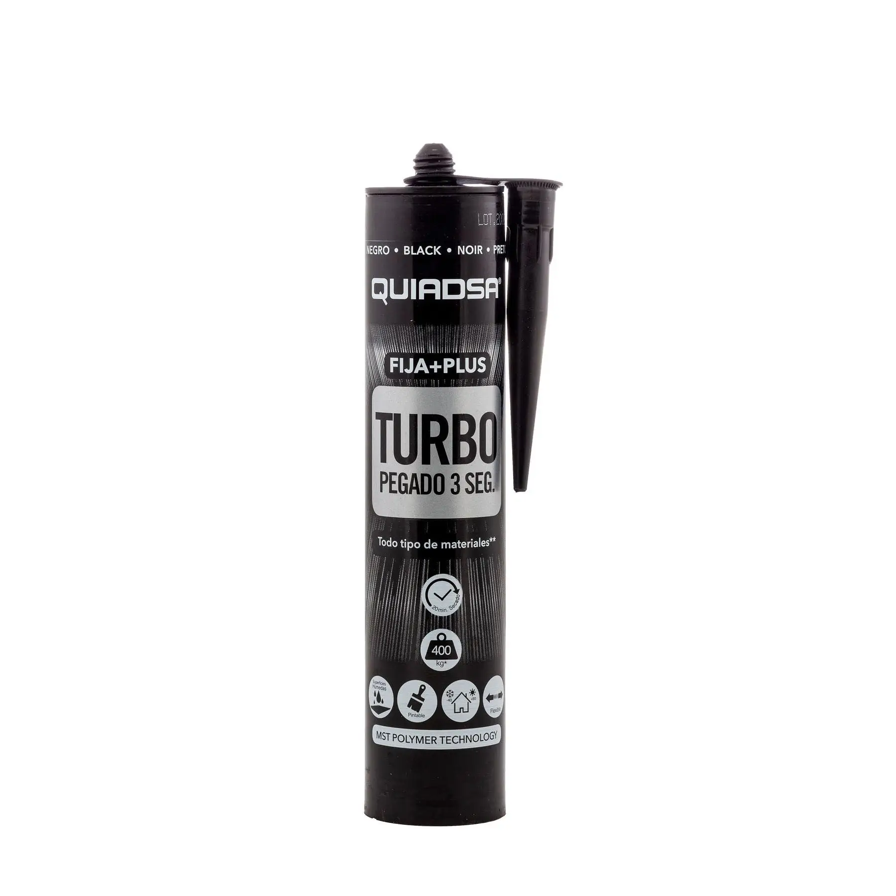 Adhesivo Sellador Fija + Todo Turbo Quiadsa Pegado en 3 Segundos en Tubo de Silicona, Apto para Superficies Húmedas, Pintable, Flexible y Aguanta hasta 400kg
