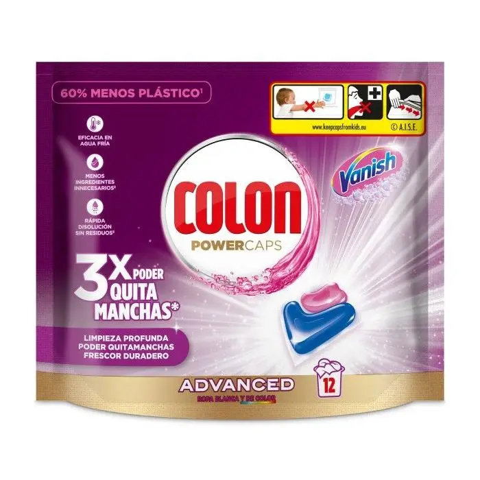 Colon Vanish Advanced laundry detergent with stain remover, suitable for white and color clothes, format capsules-12 PCs (pack of 1)