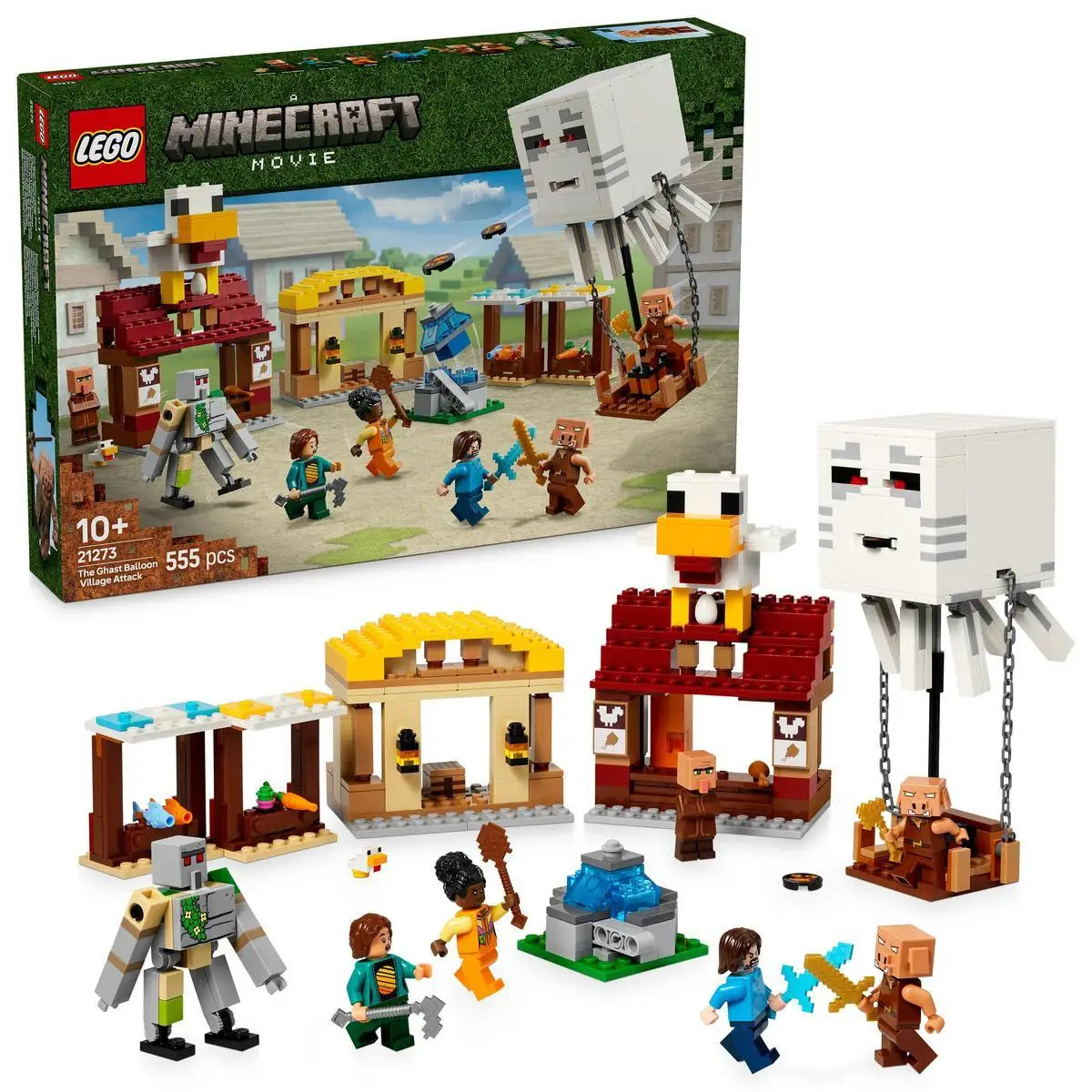 Lego 21273 minecraft the attack to the ghost balloon village, gift toy for kids, home and building set based on the video game with chicken and golem figures #1
