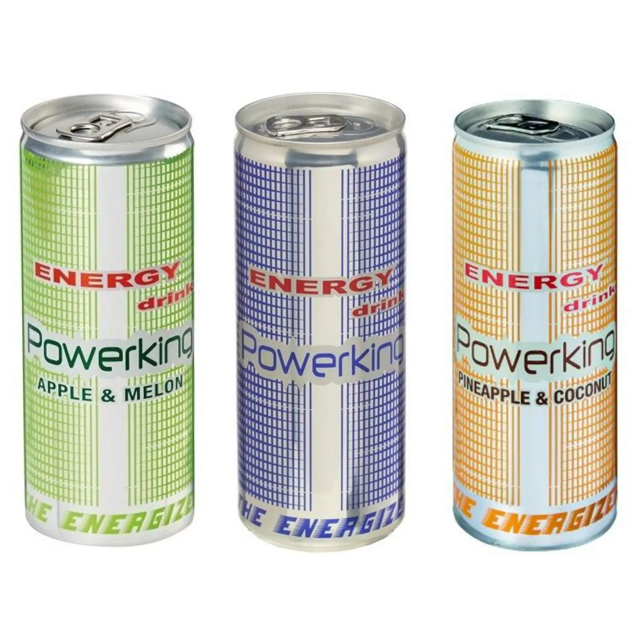 Bebida energetica nacional powerking original manzana melon y piña coco caja 24unidades surtidos de modelos a elegir