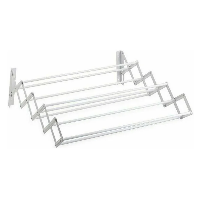 Tendedero Extensible Pared 60CM/80CM/100CM - Tendedero Plegable de Pared de Interior o Exterior de Acero Blanco - Tendedro con 9 Barras y 5 Metros de tendido