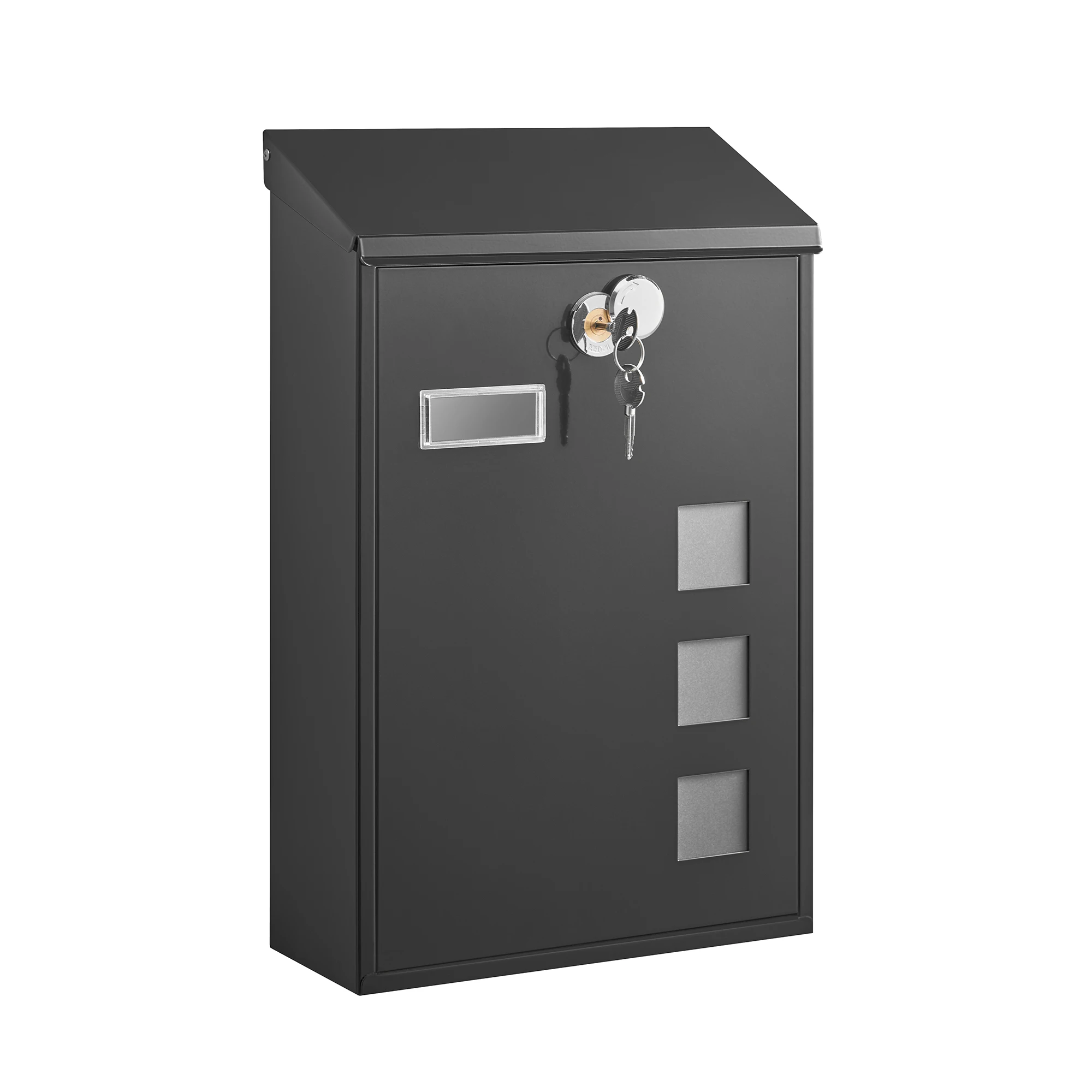 Songmics - modern wall mailbox, with viewing windows, identification plate, lock with copper core, easy to install, black