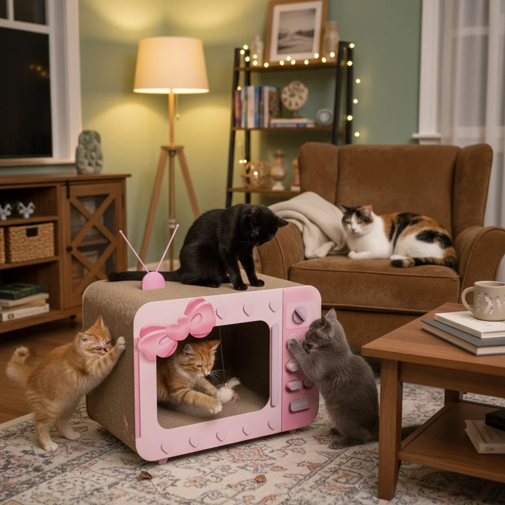 WANEKA Caja Rascadora para Gato Pink Micro Rascador de Cartón 42 x 24 x 31 cm para Gatos