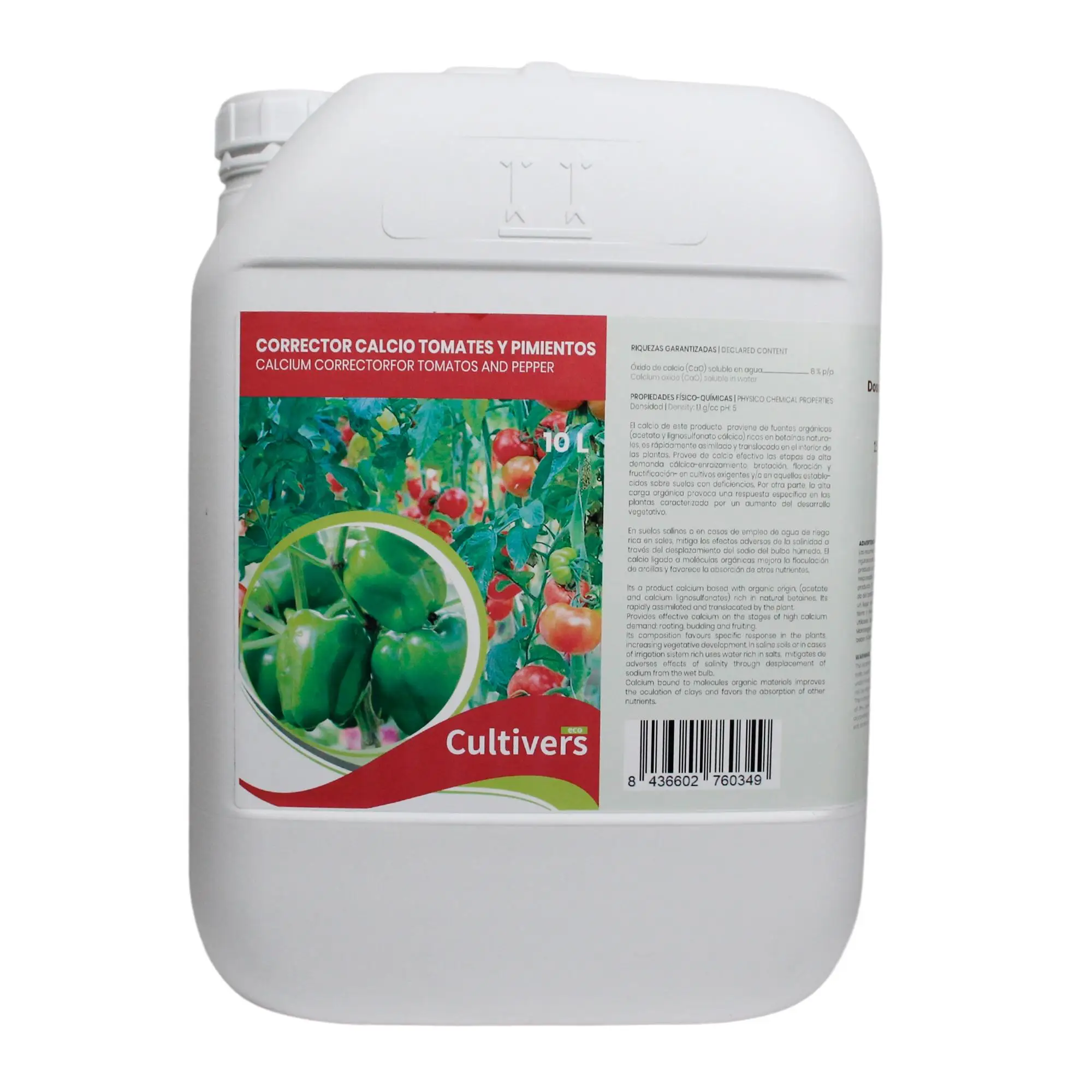 CULTIVERS Calcio Tomates, Pimientos y Hortaliza Ecológico Líquido 10 L