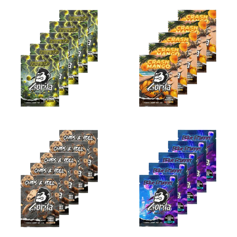PACK MUESTRAS - Pack 20 Sobres Monodosis (Toma de 5 gramos). Sabores a Elegir - GORILA DRINKS®