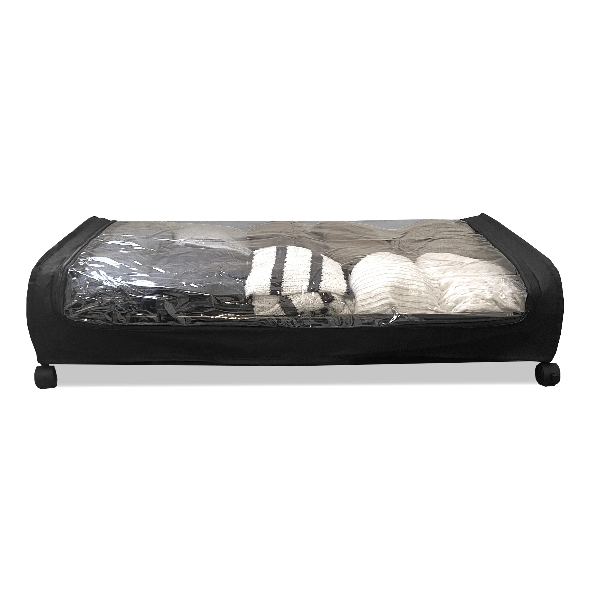 Organizador de Ropa Bajo Cama Round Nyana Home – Diseño Plegable con Ruedas y Tapa Transparente – Almacenamiento Compacto para Ropa, Zapatos y Textiles – Perfecto para Espacios Reducidos