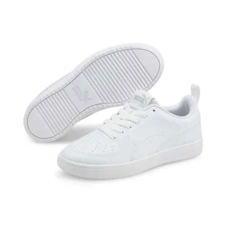 Puma Rickie Jr Sneakers White 384311-01 for youth, featuring a breathable upper with perforations, comfortable padded heel, and secure lace-up design, perfect for casual and sporty occasions.