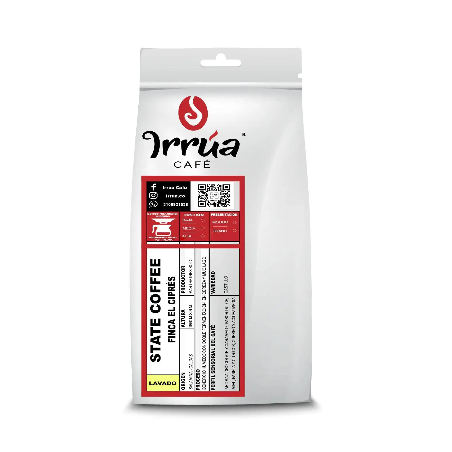IRRÚA Café de Especialidad - Café de Colombia  (SCA 84,5) - Café Grano Tueste Natural Café en Grano Arábica 100%