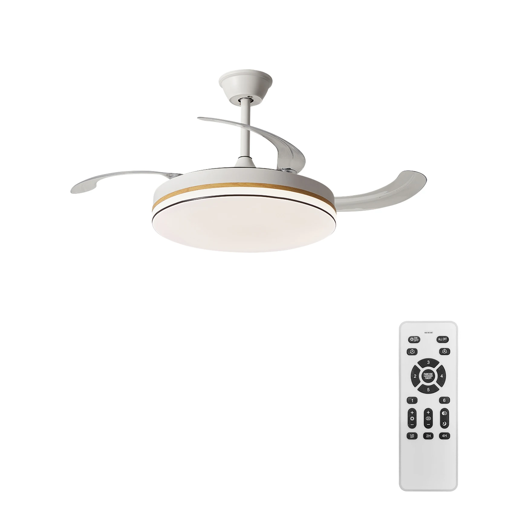 Ventilador de Techo con Luz LED Integrada 42" (106cm), Diseño Moderno Tono Madera Clara, Motor Silencioso 6 Velocidades, Mando a Distancia, Luz Regulable (3000K-6000K)