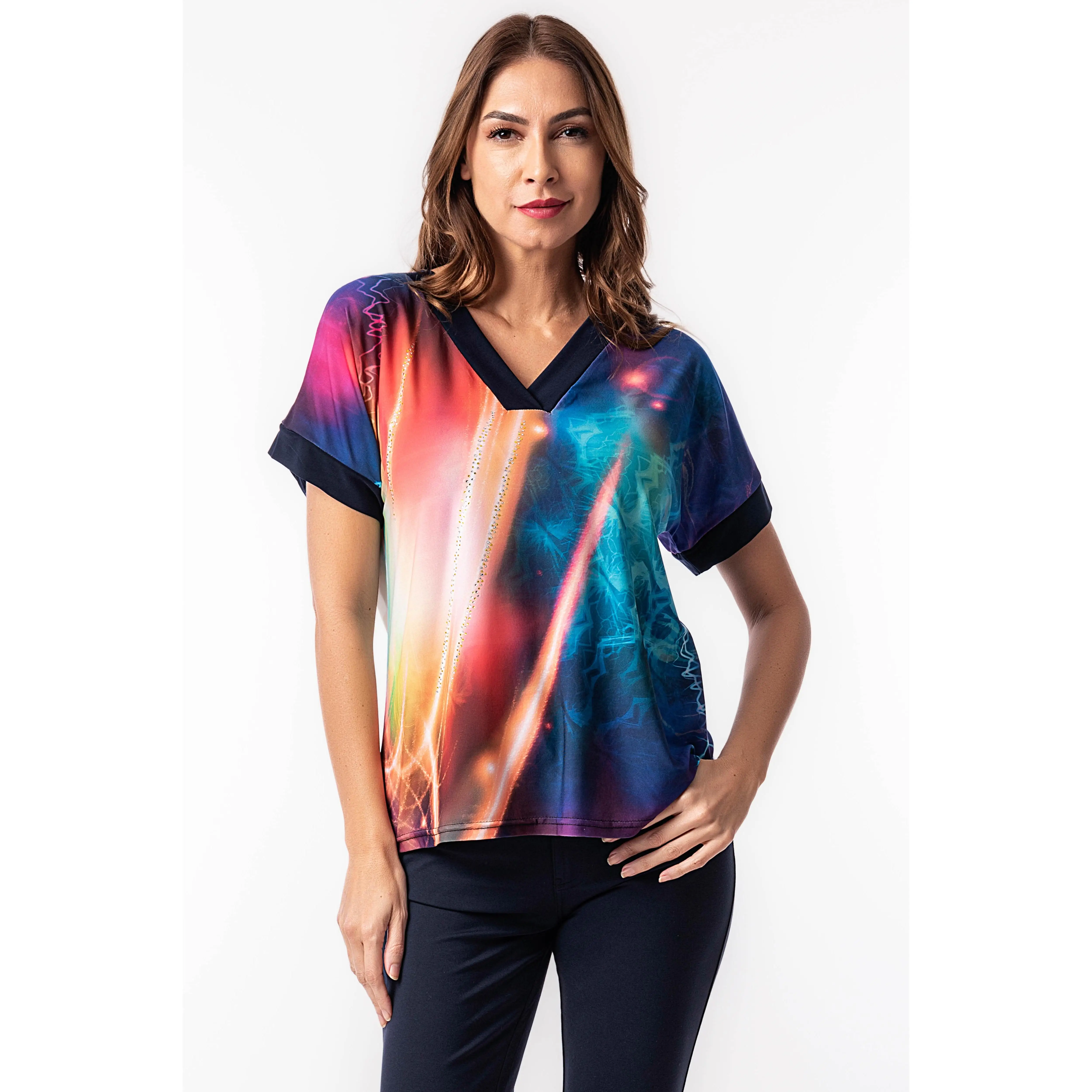 Camiseta de Mujer Estampado con Escote en Pico- Masquenada