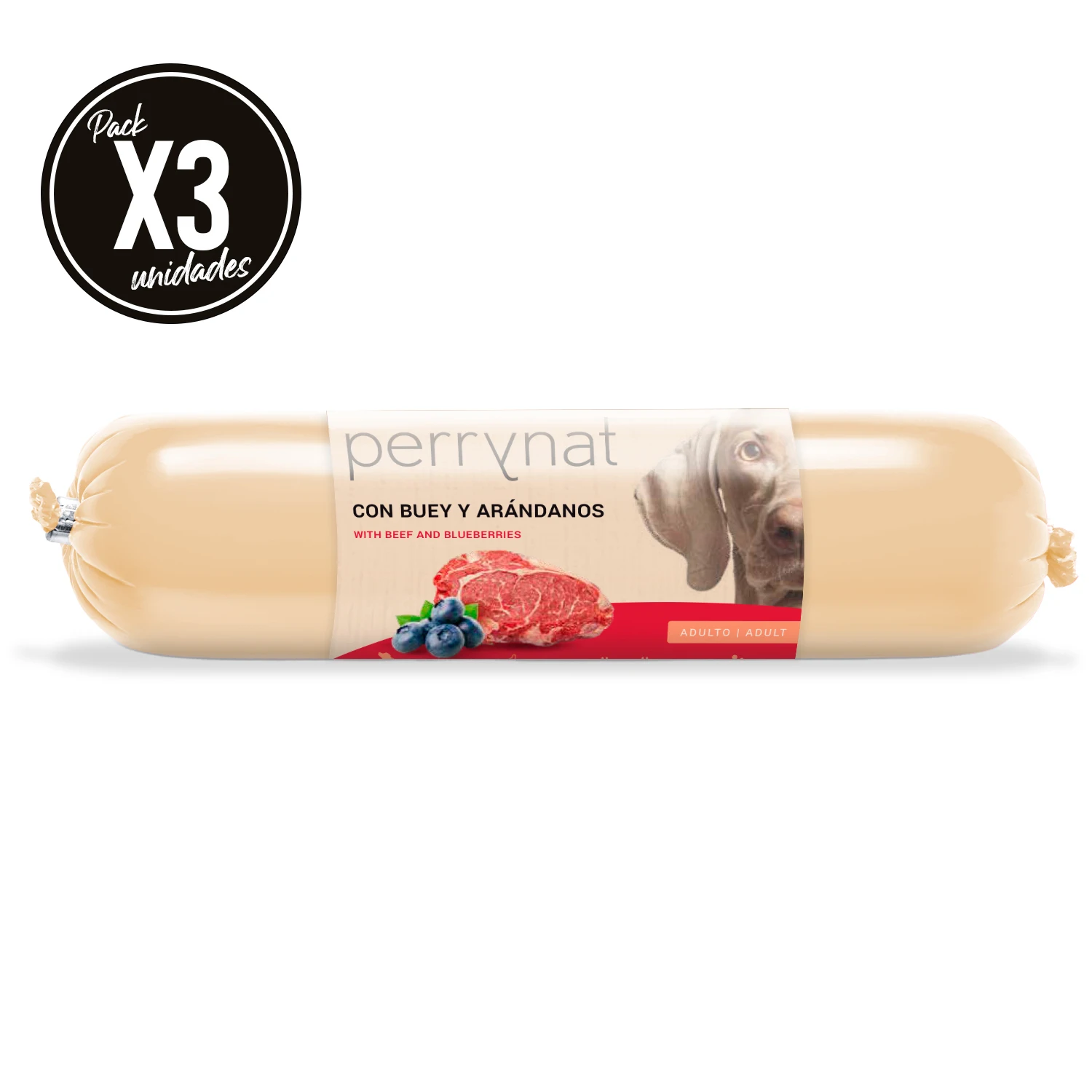 Dibaq Perrynat, comida húmeda, perro, barra buey y arandanos, pack 3 uds x 800 gr