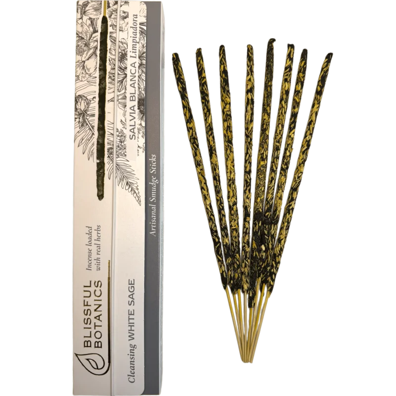 Organic white sage incense blissful botanics tulasi natural artisan - cleansing sage - 8 organic incense sticks