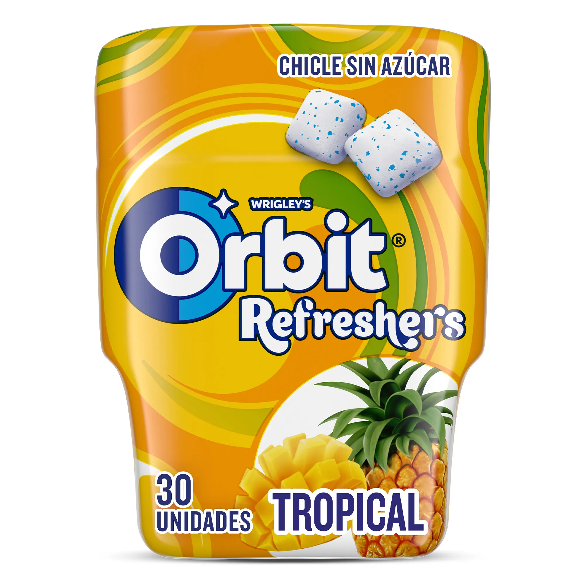 Orbit Refreshers, sugar free gum, Tropical flavor, in Gragea format, 6 cans x 30 units