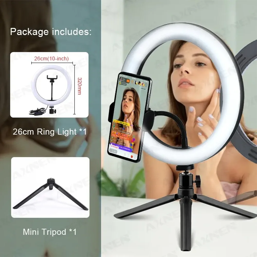 Led Selfie Light Ring, 26cm 10 inch Round Lamp with Phone Holder, Photo Fill-in Lighting with Live Video Tripod from Youtube