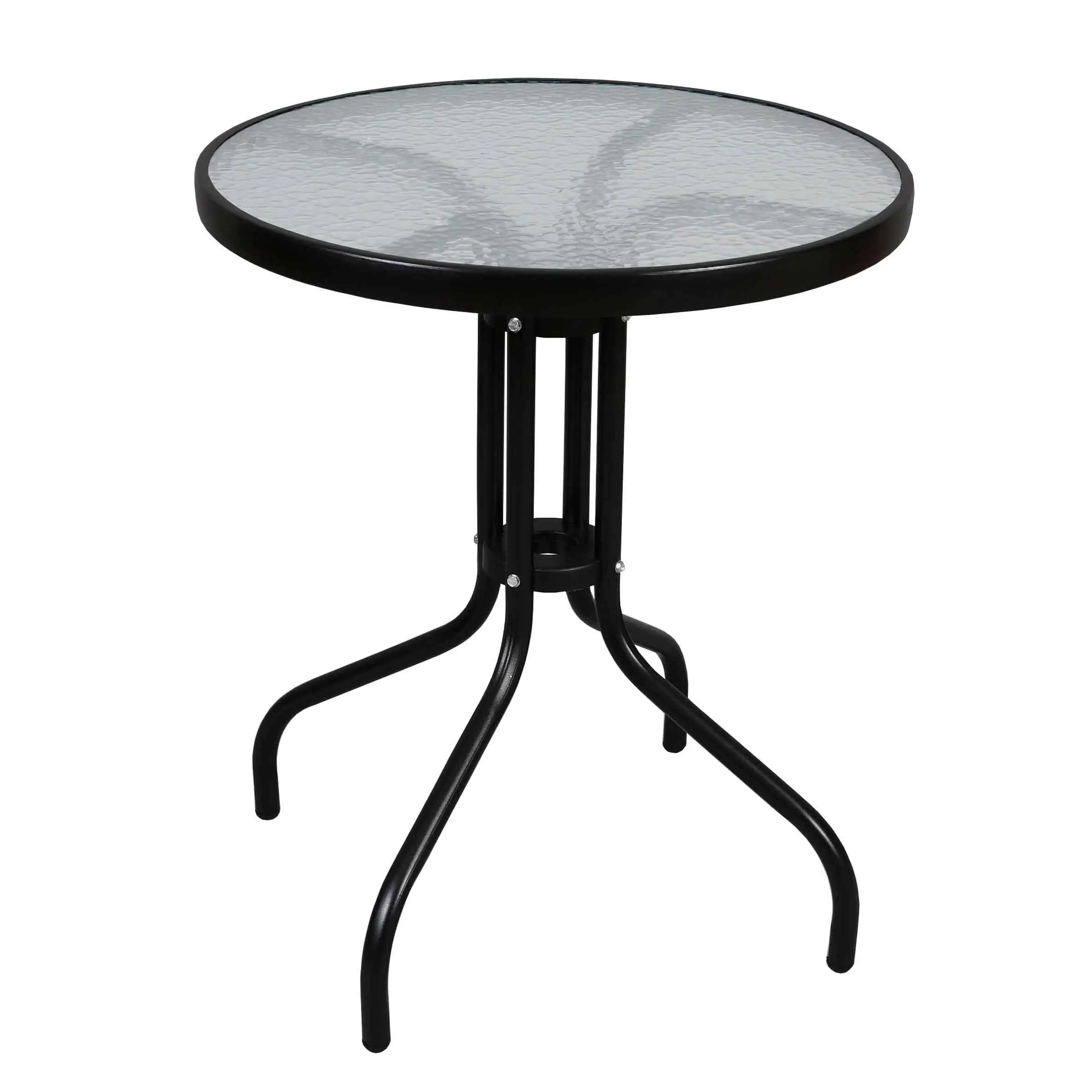 The Secret Home Mesa Redonda de Metal y Cristal Texturizado - 70 Cm X Ø 60 Cm - Jardín, Terraza, Patio o Balcón