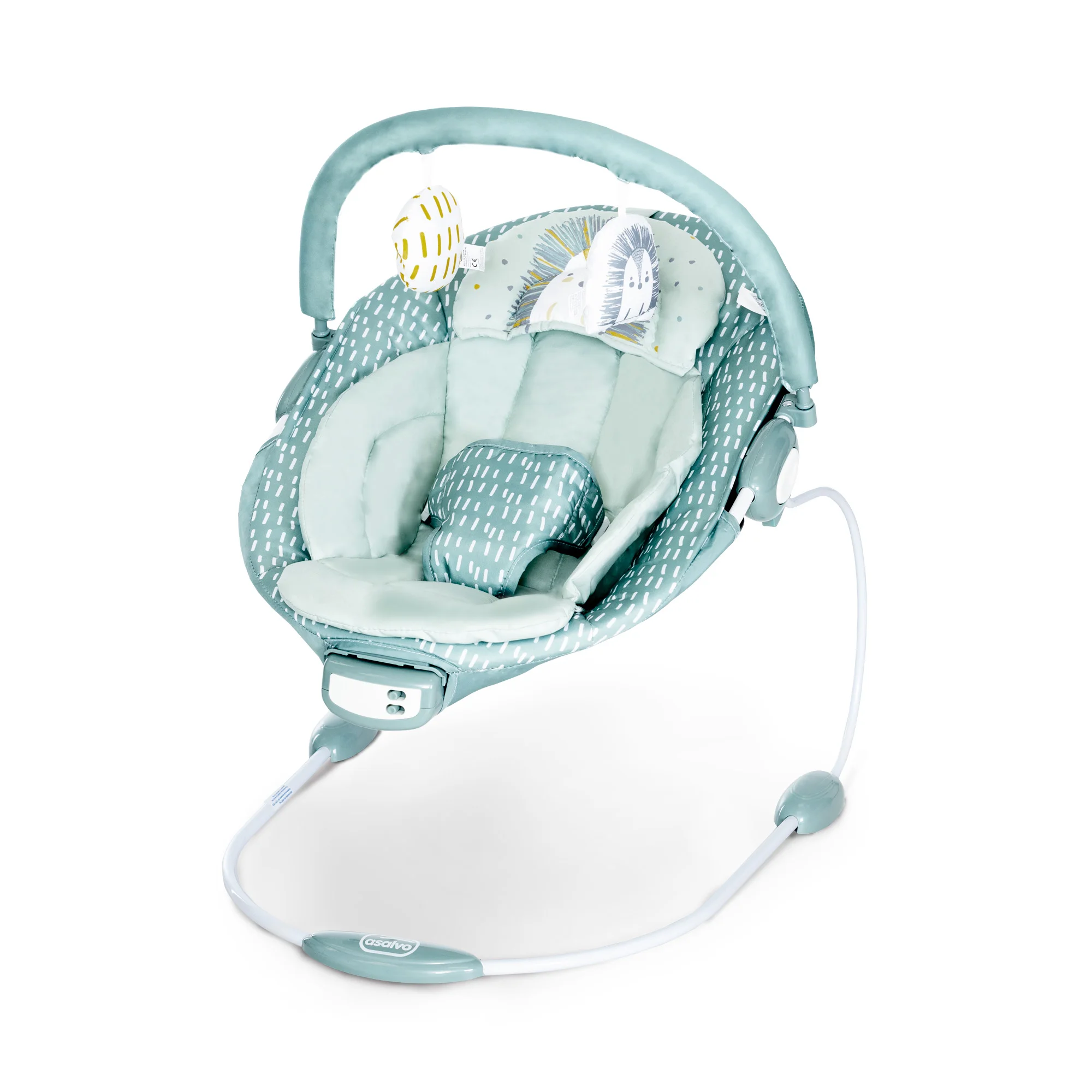Asalvo Hamaca para Bebé Musical Pinchi - Respaldo Ajustable, Arco de Juegos Extraíble, Melodías, Vibración, Ligera y Lavable, Uso de 0 a 9 kg