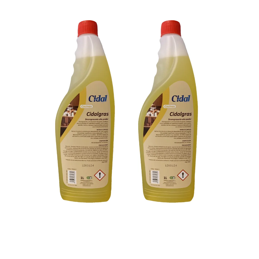 Desengrasante Cidalgras Alto Poder - Pack de 2 Unidades de 1L - Limpieza de Superficies en la Cocina