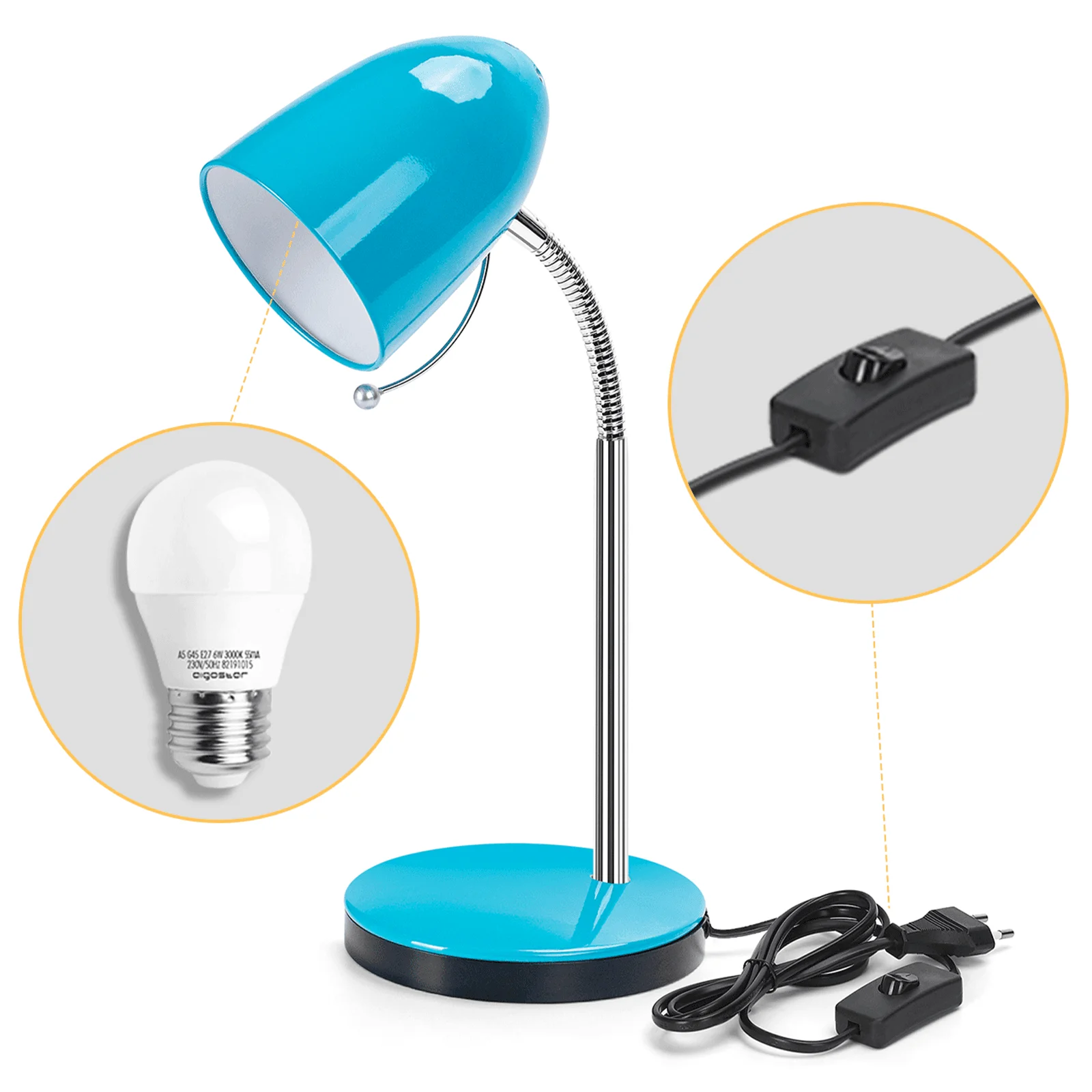 Aigostar lámpara de escritorio retro de metal, flexo escritorio vintage sin bombilla, lámpara de mesa compatible con bombillas modelo E27, Máx 240V, lampara lectura con cable de 153 cm