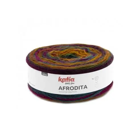 AFRODITA de Katia, lana para tejer, disponible en ovillos cake de 200g y 780m, para agujas o ganchillo de 3 – 3’5mm.