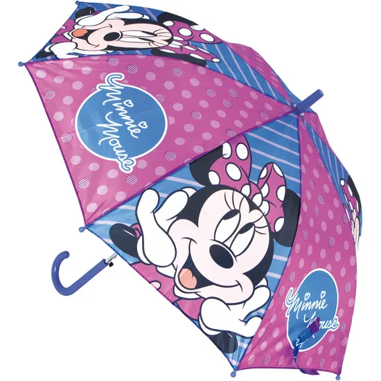 SAFTA - PARAGUAS AUTOMATICO MINNIE MOUSE 48CM Diseño Único y Licencia Oficial - Paraguas Automático Tamaño 19' y 84 cm de diámetro con 8 paneles Varilla de metal con nervios de acero de 8 mm de