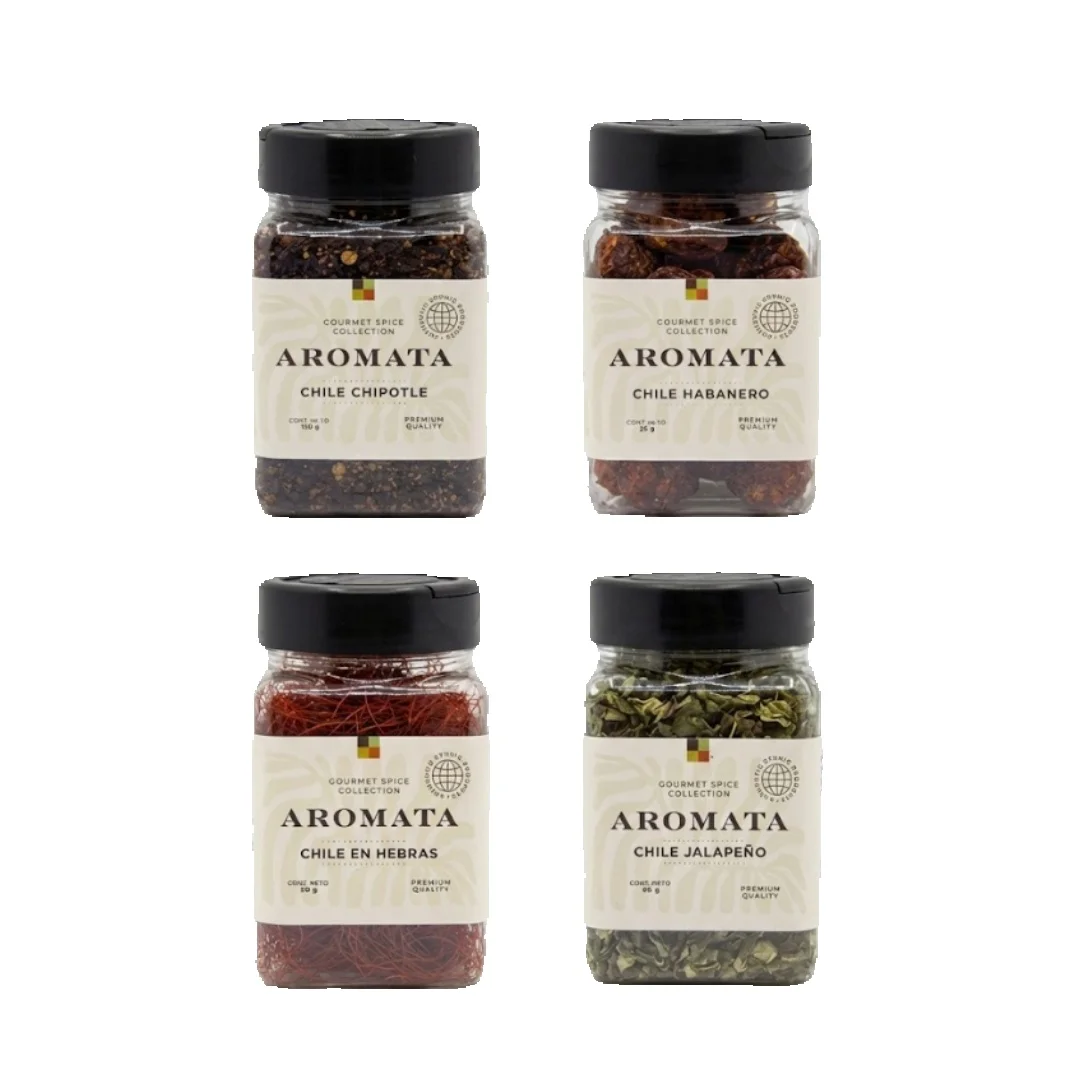 Pack Picantes 4 Chiles – Hebras, Chipotle, Habanero y Jalapeño | Aromata Condiments