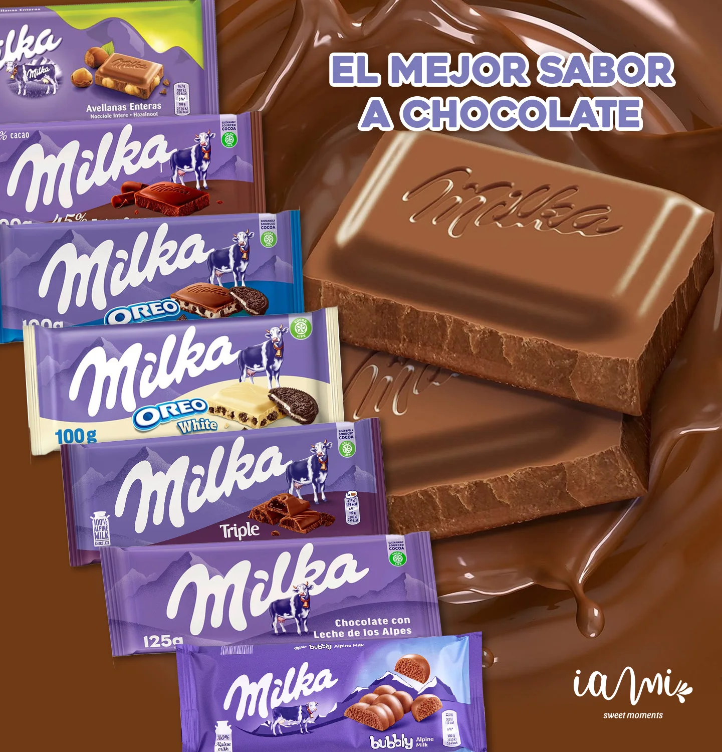 Chocolates Milka - Pack assortment of 14 tablets of Chocolate Milka. 7 varieties Chocolates Milka x 2 tablets. 45% Extra Cacao - Oreo White - Triple Chocolate-Bubbly-milk-hazelnuts-Oreo…