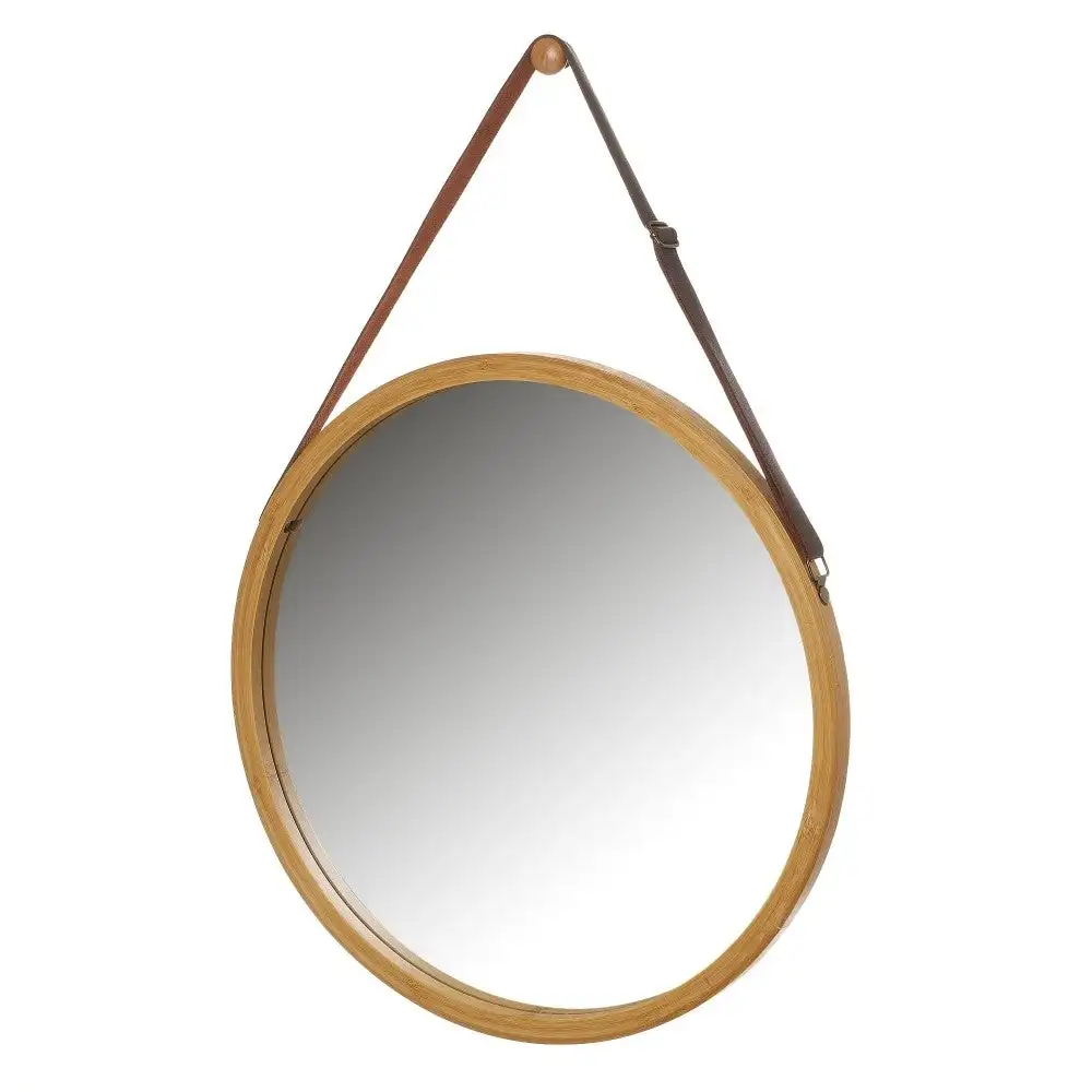 Lola Home Espejo con correa redondo de bambú natural de Ø 38 cm