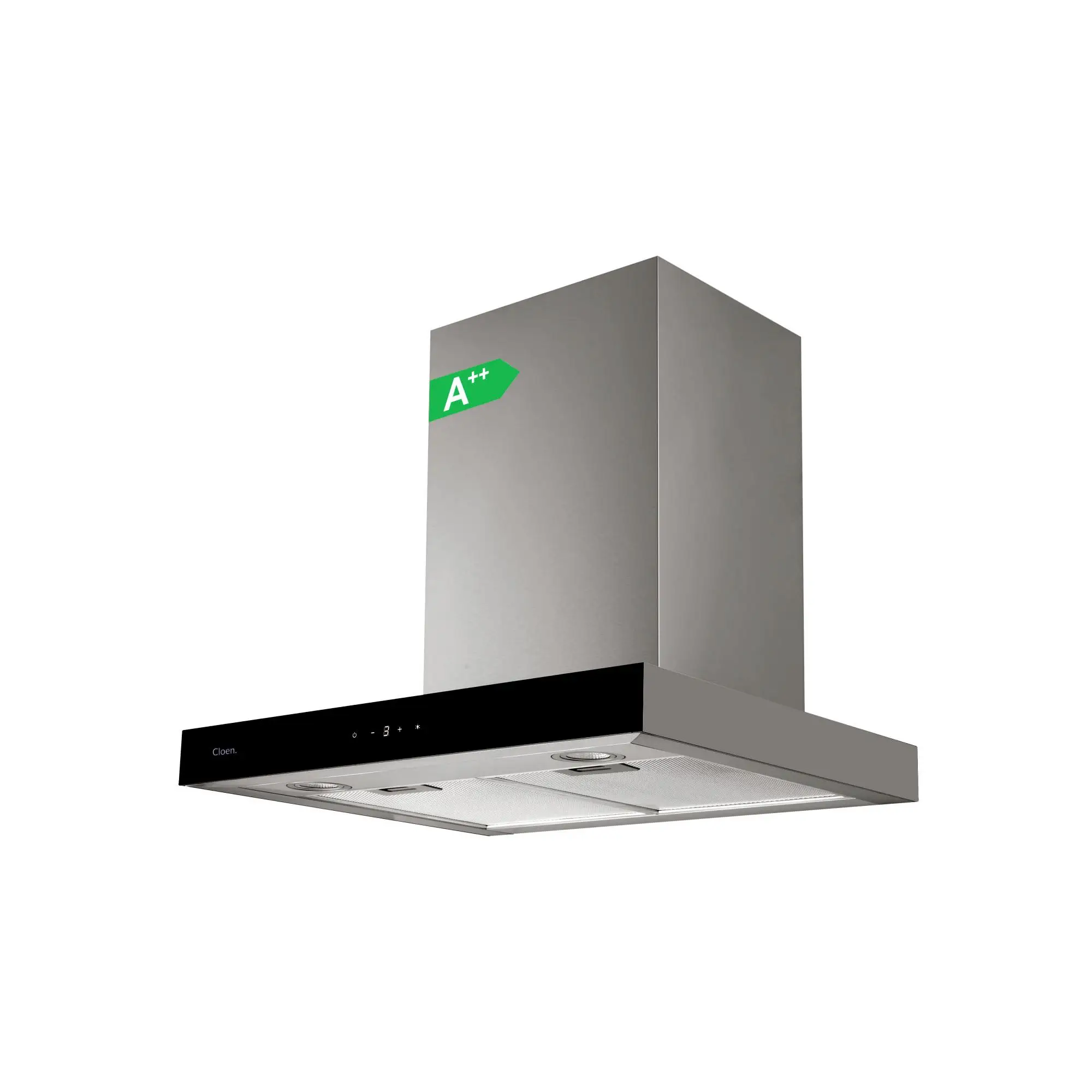 Campana Extractora Cloen AERA 60 cm, Tipo T, Clase A++, 3 Velocidades + Booster, 496 m³/h, Filtros Metálicos Lavables, LED, 65 dB, Gris con Frontal Negro