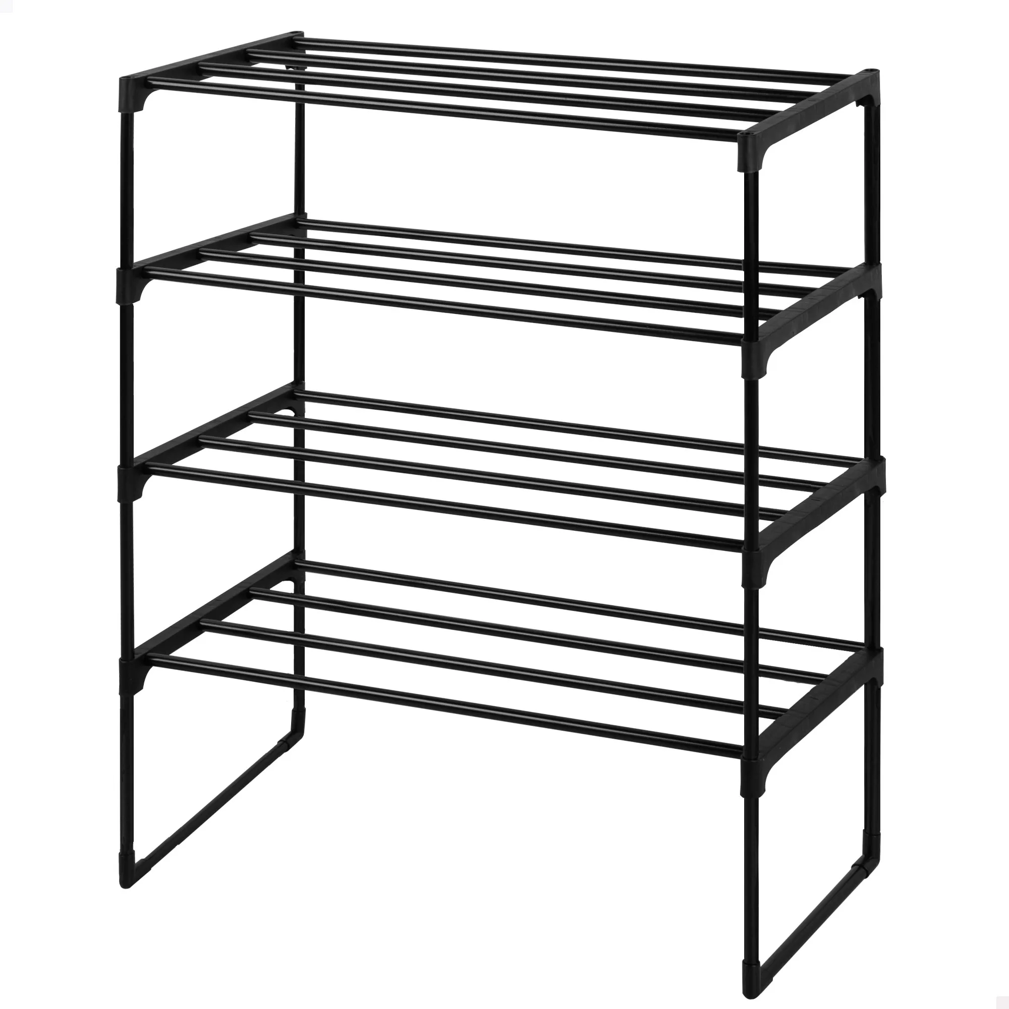 Max Home - Estantería zapatero, varios niveles, organizador, armario abierto, estructura negra, inoxidable, para entrada, dormitorio, apilable