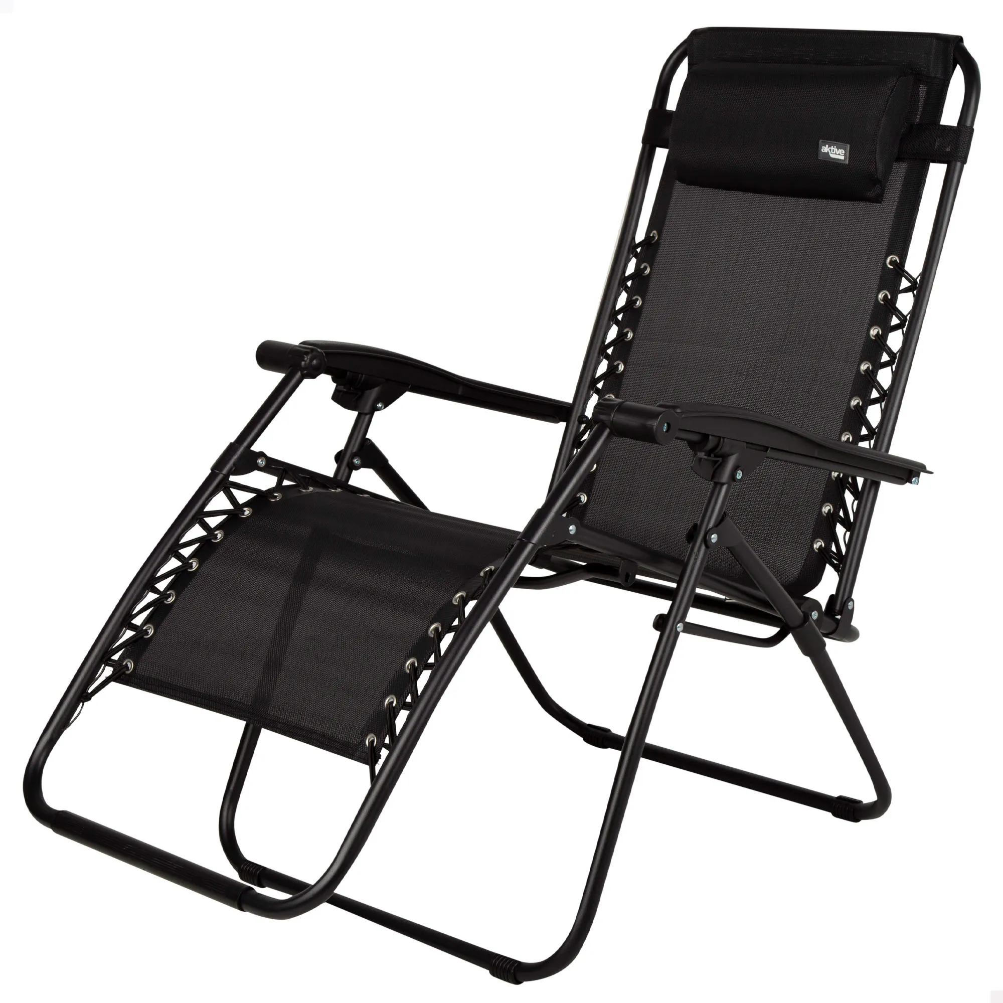 Aktive Silla plegable diseño gravedad cero, color negro, azul o gris, con cojín y reposapiés, cómoda y resistente, con topes antivuelco, fabricada de acero y textileno, soporta máx. 110 kg, para