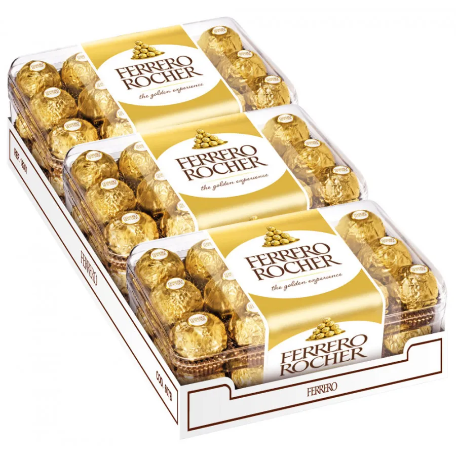 Chocolates Ferrero Pack Ahorro 375g x3 Cajas, 90 Unidades, Volumen Total Aprovechable