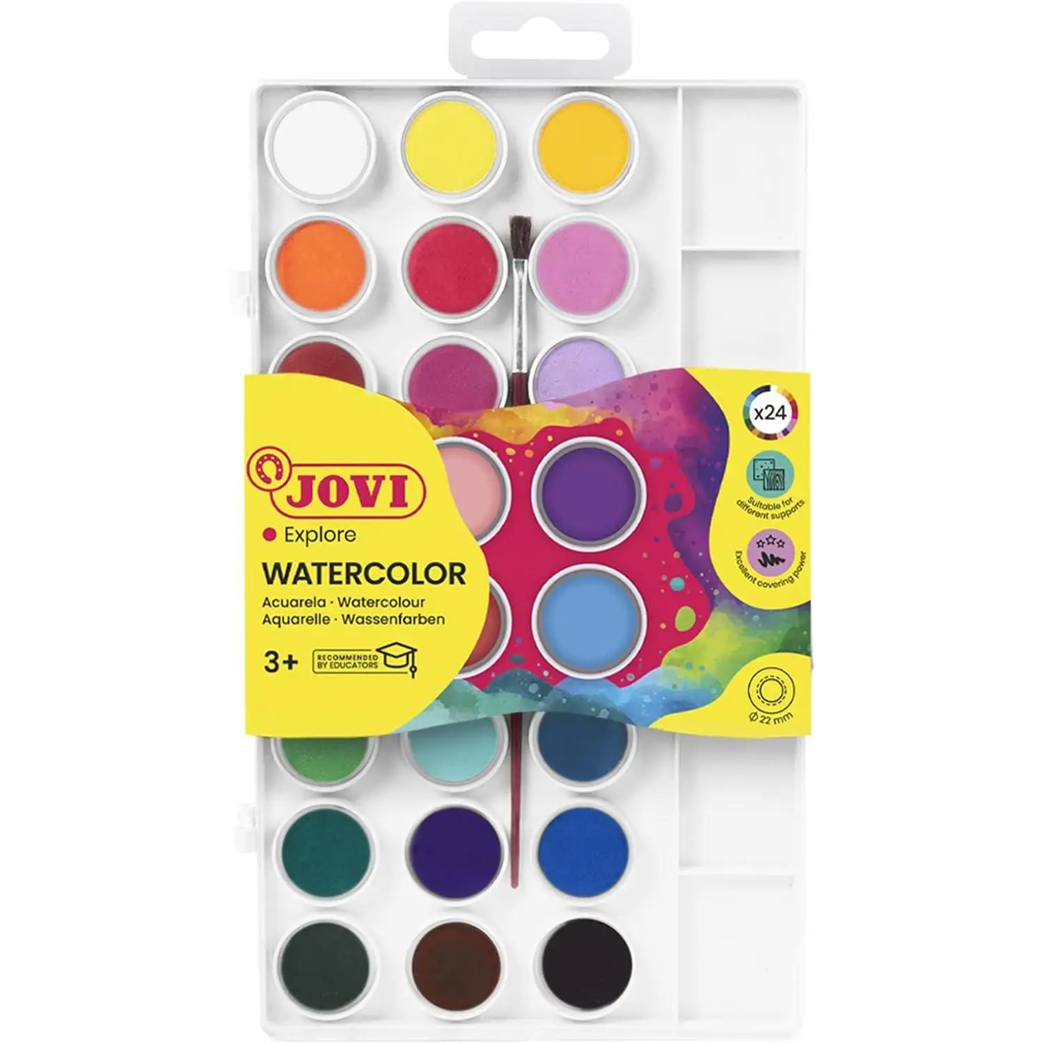 Jovi school waterel set - up to 24 colors ideal for school use or starting in the watercolor art - includes gift brush - plastic case