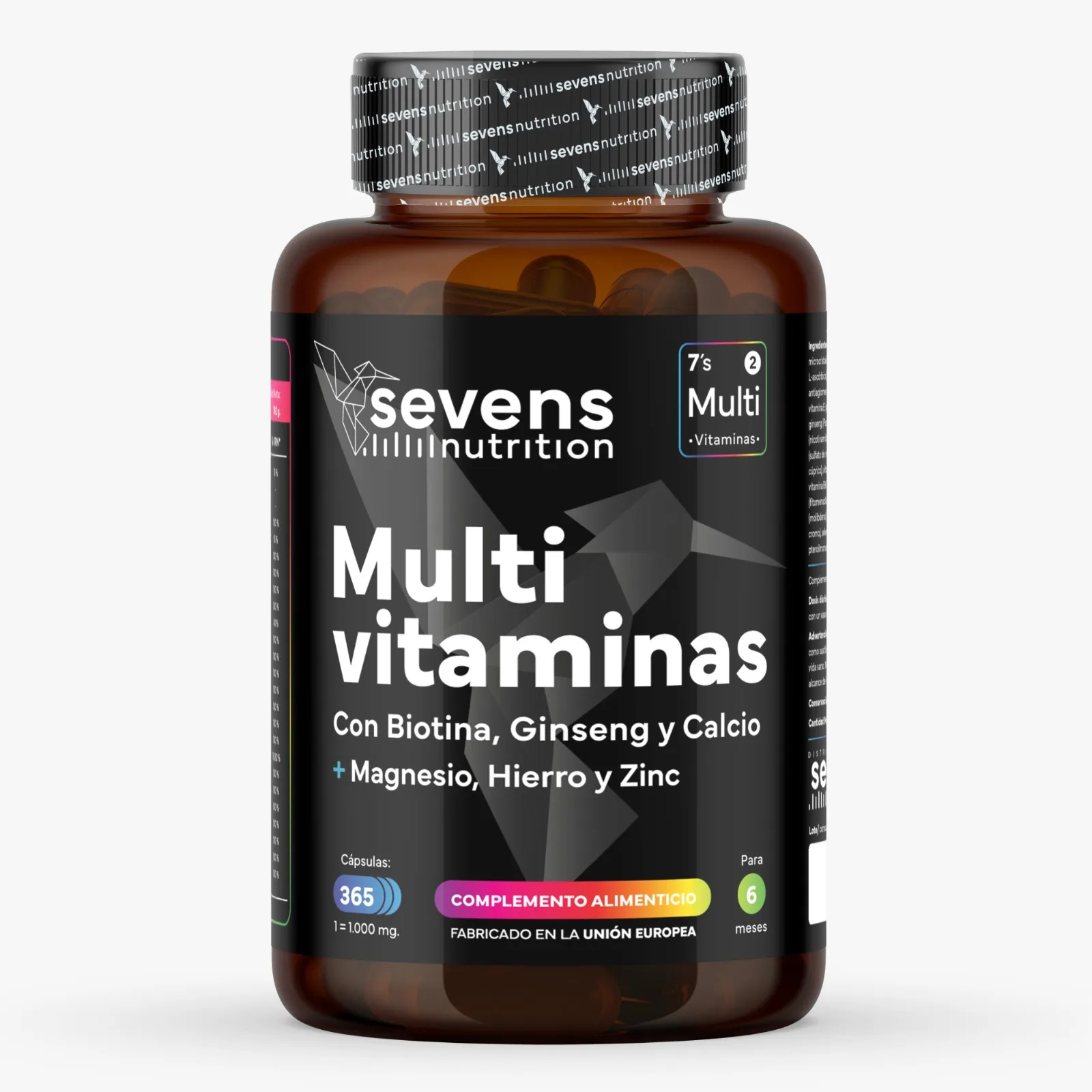 Multivitaminas y Minerales con Ginseng - Suministro para 6 meses - Vitaminas para el Cansancio - 365 cápsulas - Multivitamínico Completo - De la A al Zinc - Con Biotina, Hierro, Magnesio y Más - SEVENS NUTRITION