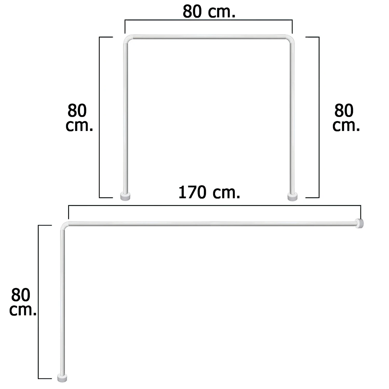 SANCO STORE - MAURER Barra Para  Cortina Ducha Universal Aluminio Blanco 80 x 170 cm.