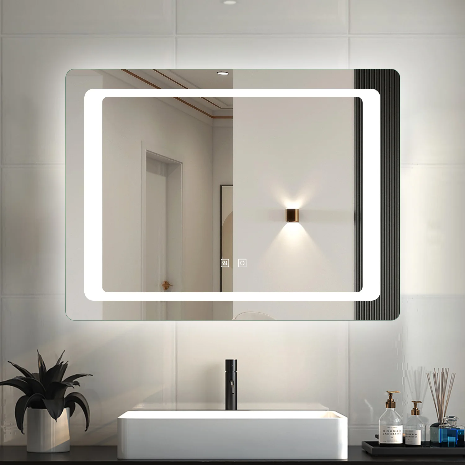 Aica Sanitarios Espejo de baño LED 90×65cm＋antivaho＋interruptor táctil