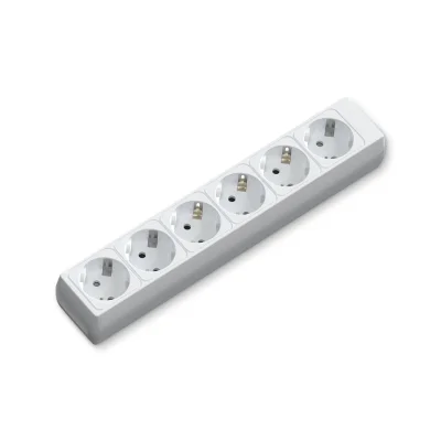Regleta alemana de 6 vías sin cable y sin interruptor, blanca