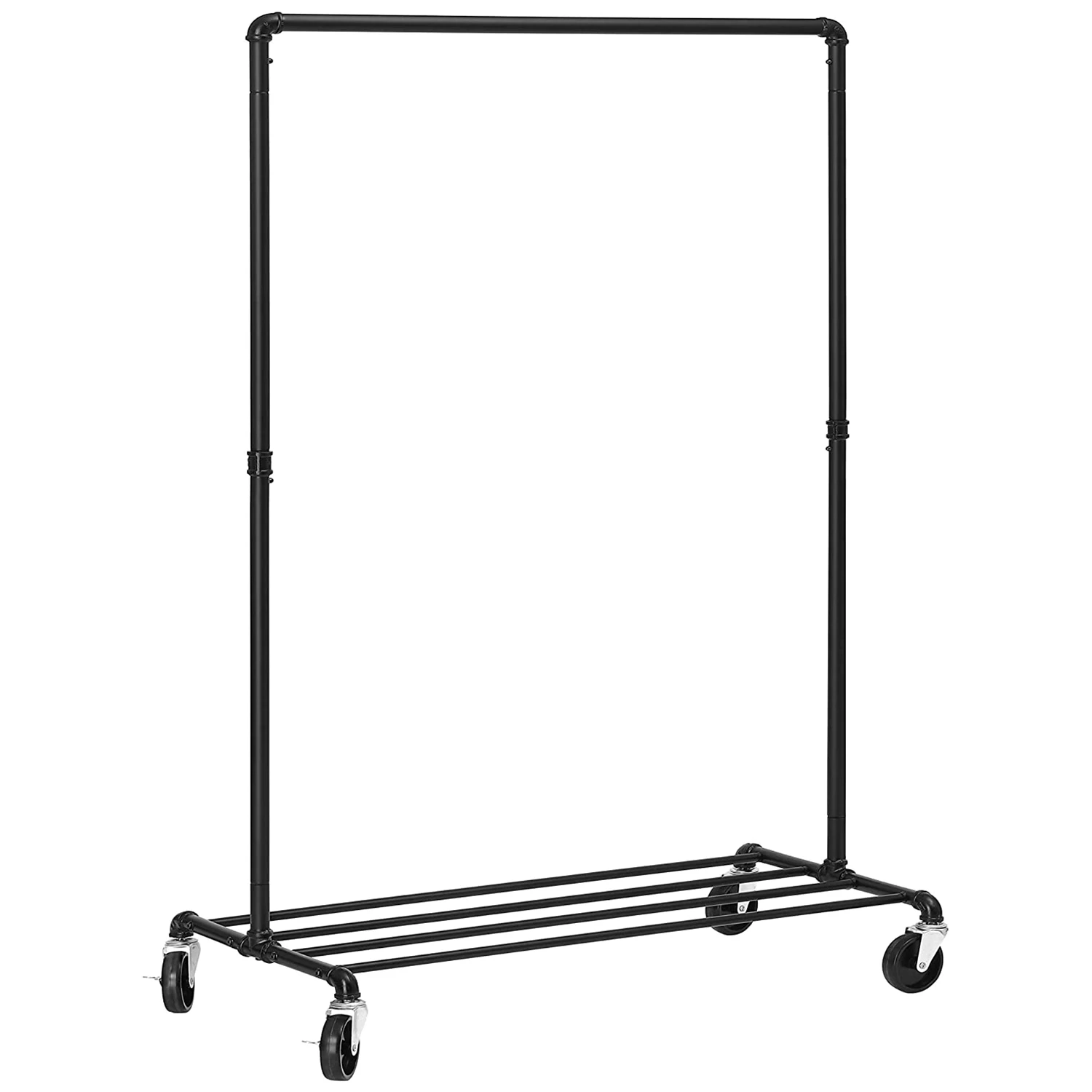 SONGMICS Burro Ropa, Perchero Burro con Ruedas, Capacidad de Carga de 90 kg, Perchero con Barra para Colgar, Estante de Almacenamiento, Estilo Industrial, Negro/Blanco