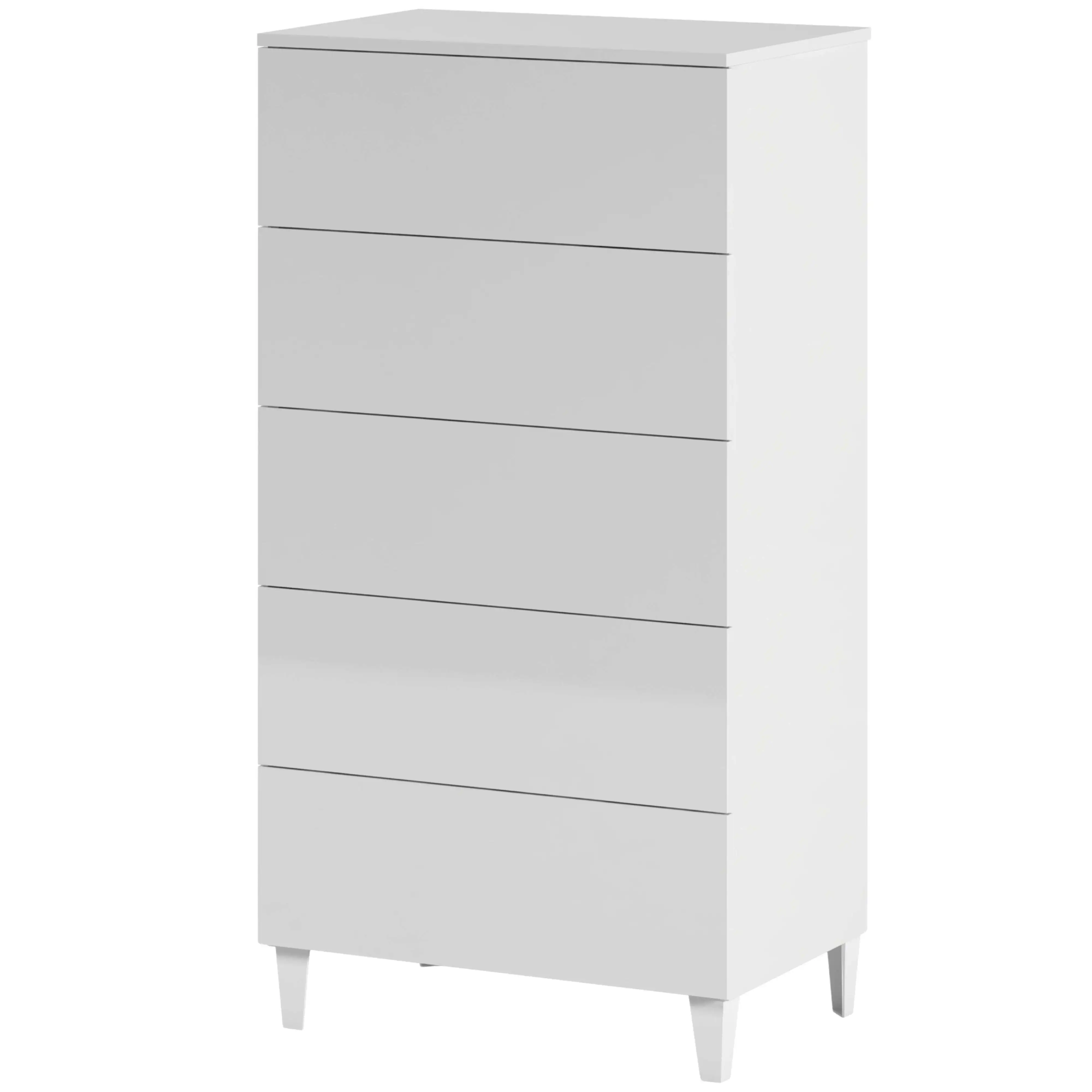 Miroytengo Cómoda o sinfonier habitación dormitorio con cinco cajones en blanco brillo 61x117x40 cm