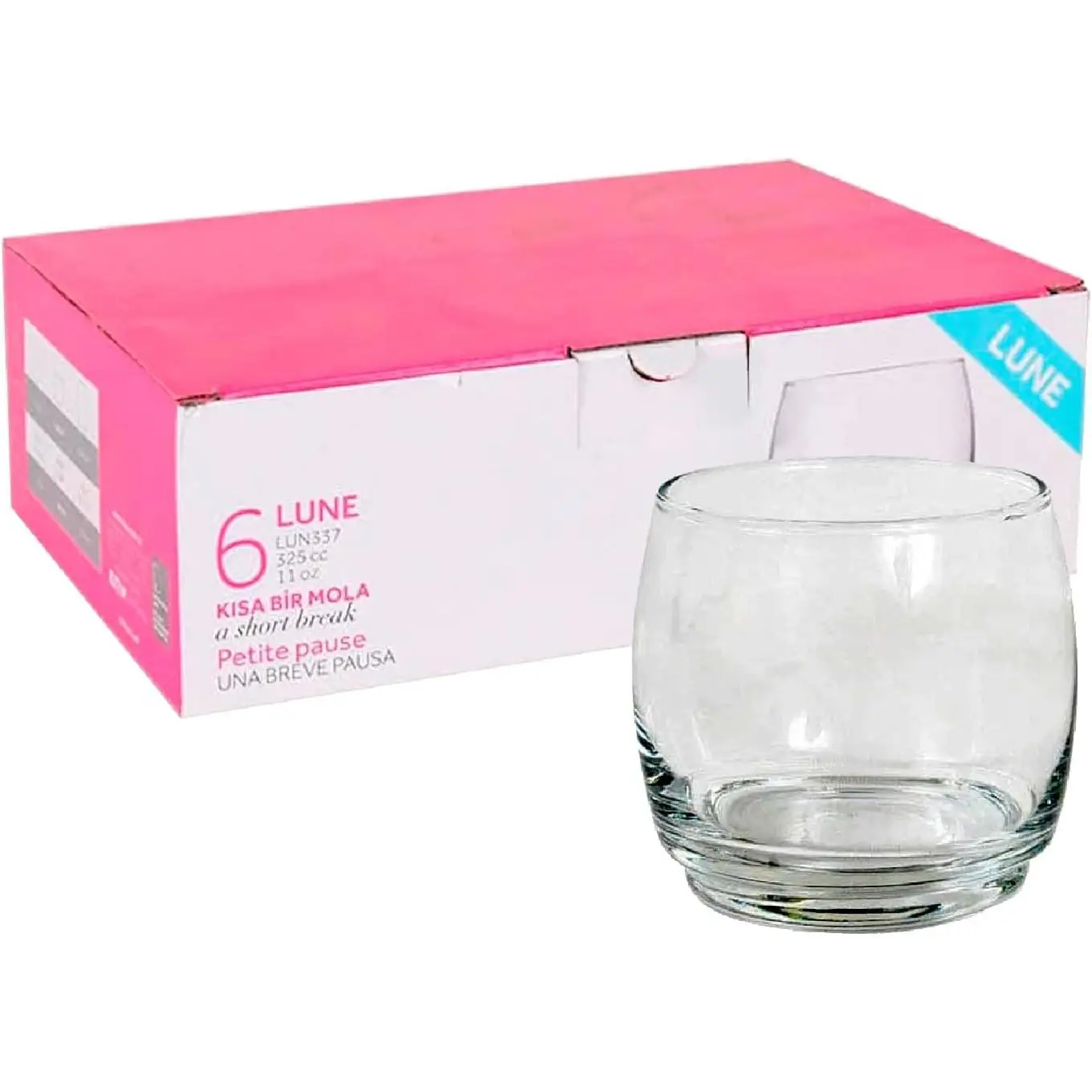 C.A | Pack de 6 Vasos de Cristal LAV Lune 🥃 | 325 ml | Resistentes, Transparentes y Aptos para Lavavajillas | Uso Diario