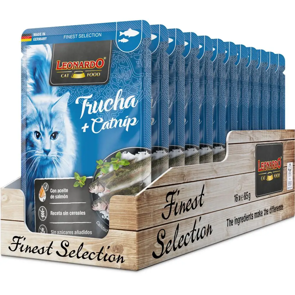 Leonardo Menú de Trucha y Menta Sobres para Gatos - 16 unidades x 85gr