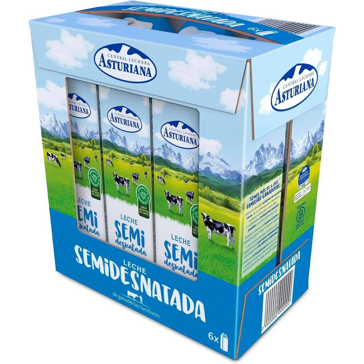 Leche Semidesnatada Central Lechera Asturiana - Pack Ahorro 6 Envases de 1 Litro